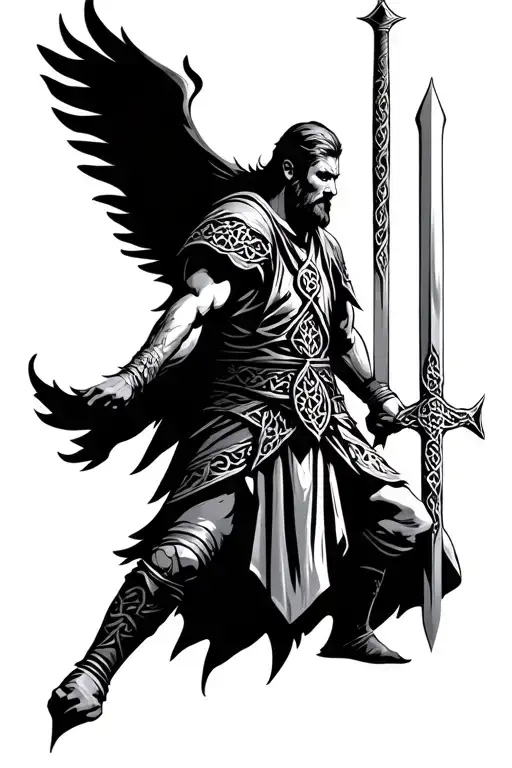 Celtic Warrior Wielding A Sword Embedded