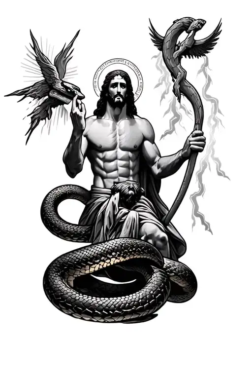 Moses And The Bronze Snake With Jesus Christ With Moses And Lightning