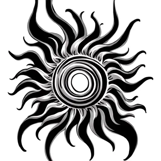 Sun Tribal Elegant With Squiggly Lines Coming Out Of Sun Spiral In The Middle