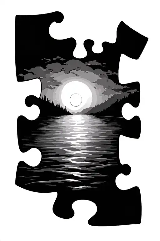 Irregular Brain Waves And Puzzle Pieces Forming A Sunset