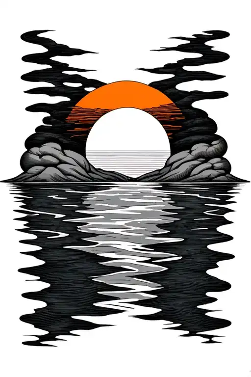 Irregular Brain Waves Flowing Like Water In Front Of A Sunset