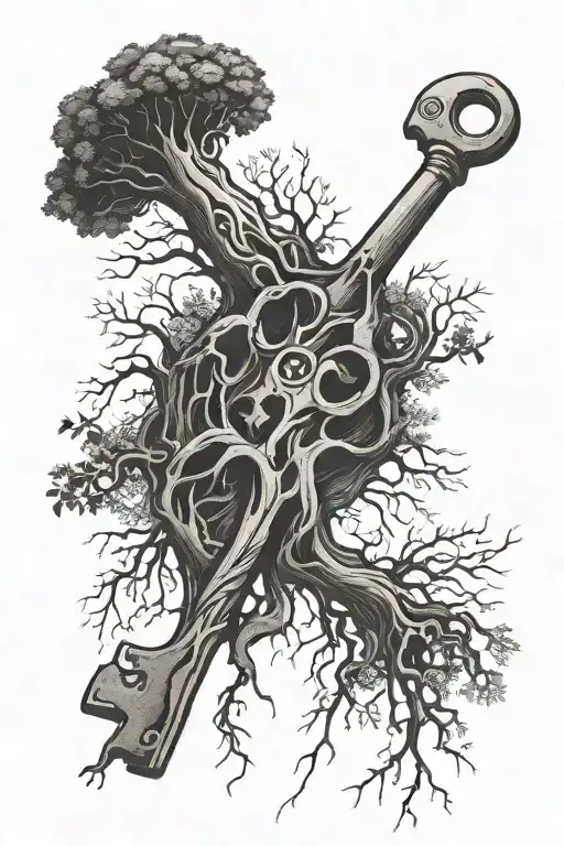 Key Made Out Of Tree Roots Reaching Deep