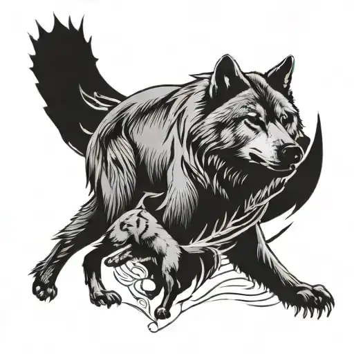 A Tattoo Featuring A Wolf And A Bear Symbolizing Loyalty And Strength In A Black-grey Style