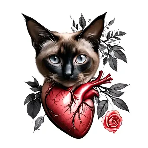 Anatomical Heart With Siamese Cat