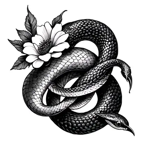 Wrap Around Snake Tattoo With Flowers