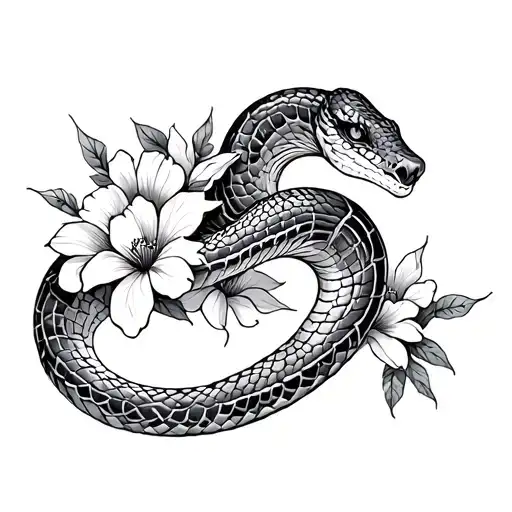 Wrap Around Snake Tattoo With Flowers