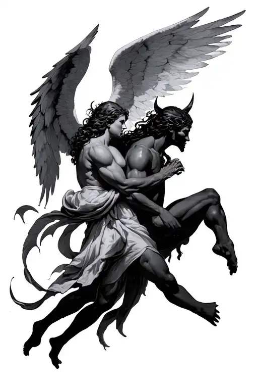 Angel And Devil Fighting Each Other