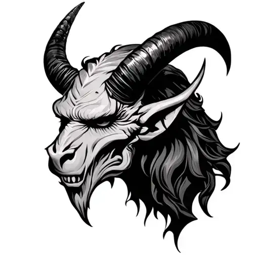 Horned Demon Head Black And Grey