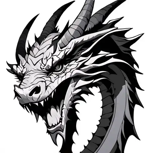Horned Demon Head Dragon Black And Grey
