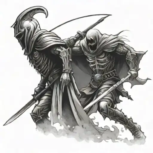 Illustration Of A Warrior Facing Off Against The Grim Reaper