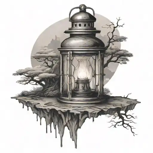 Oil Lantern With Landscape Inside