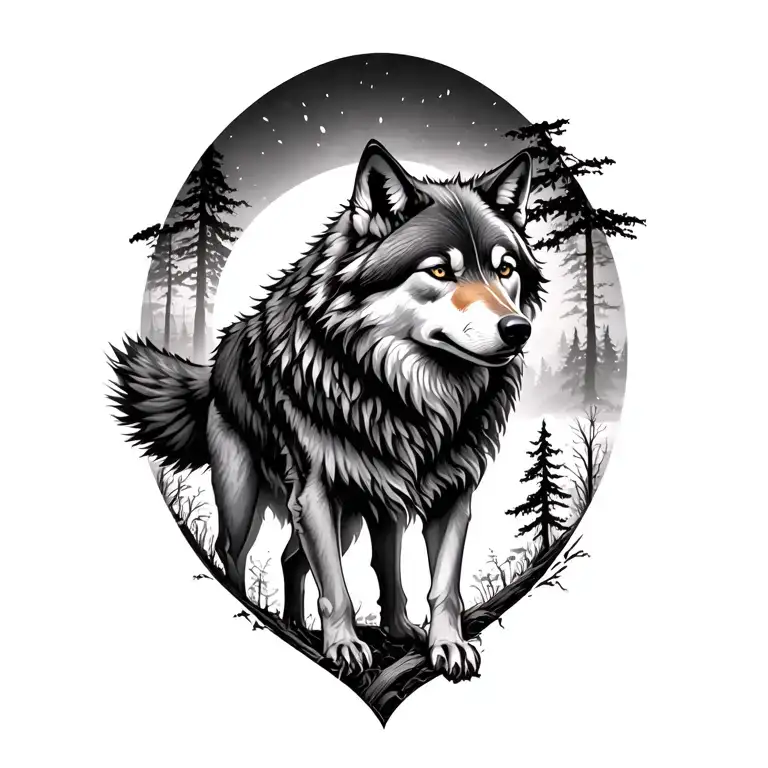 A Wolf With Warrior In Nature Elements Like Trees