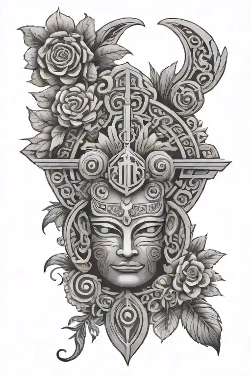 A Mystical Mayan Symbol Incorporating Elements Of Guatemalan Flora