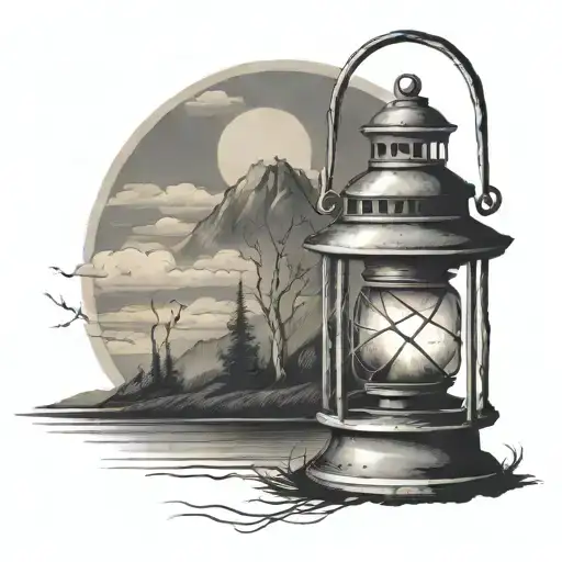 Old Lantern With Landscape