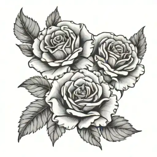 A Realistic Black And Grey Tattoo Of Two Carnations And One Rose Intertwined