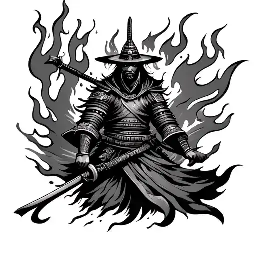 Samurai And Fire Flames
