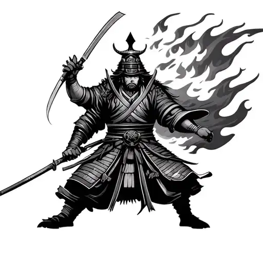 Samurai And Fire Flames Coming
