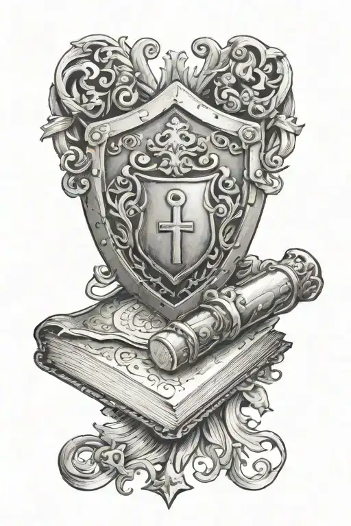 A Book And A Key Contained Wihin A Shield