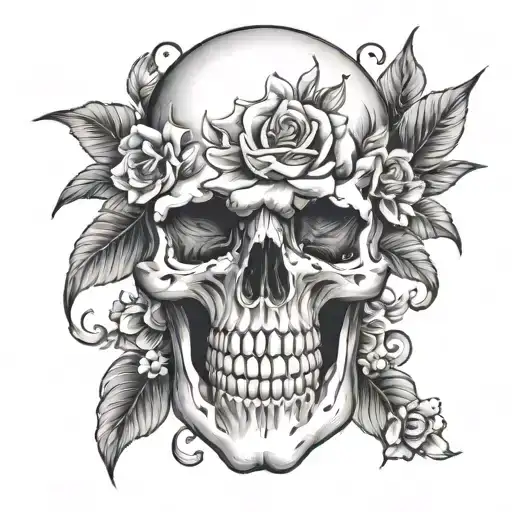 Skull With Flowers Horizontal
