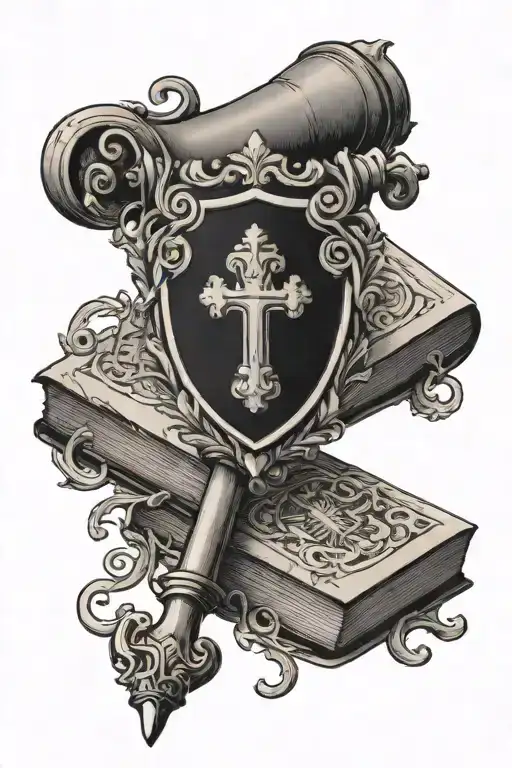 A Book And A Key Contained Wihin A Coat Of Arms