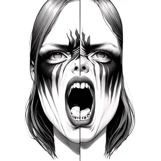 Realism Girl Split Face Emotions One Scream And Cry