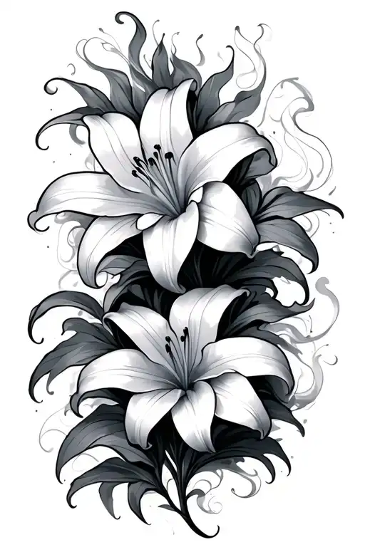 Stargazer Lily Flowers Intertwined With Smoke And Spaced Out