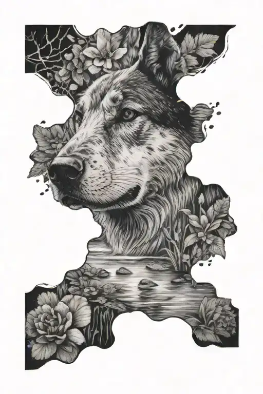 Dog Paw And Nose Surrounded By Water And Nature