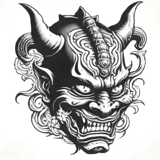 Hannya Mask Old School Tattoo Design Front View Realism