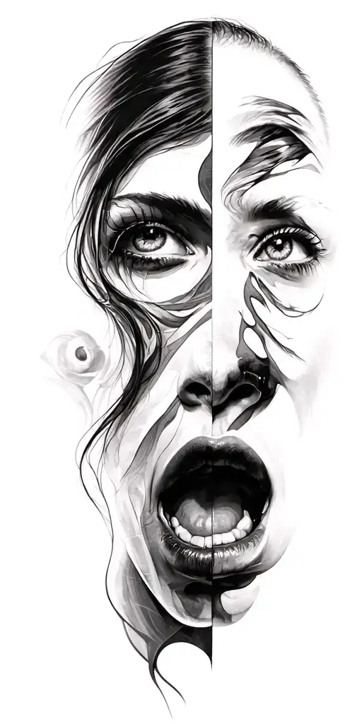 Emotional Outburst Disassociation Portrait Split Face