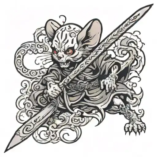 Sikigami Death God With Sword In A Mouse Holding