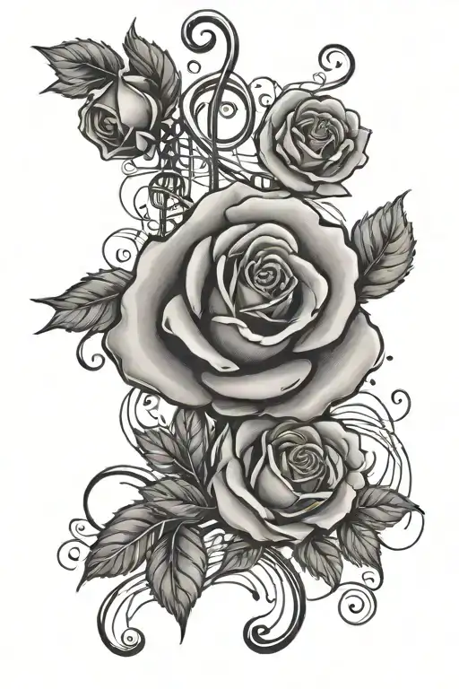 Music Line And Notes With Roses Intertwined Representing The Client's
