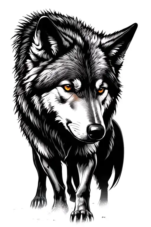Lightly Shaded Wolf Standing Over A Darkly Shaded Wolf