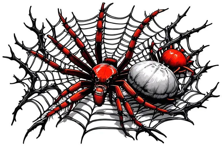Dead Thorn Vine And A Red Back Spider And A Spider Web Black And White