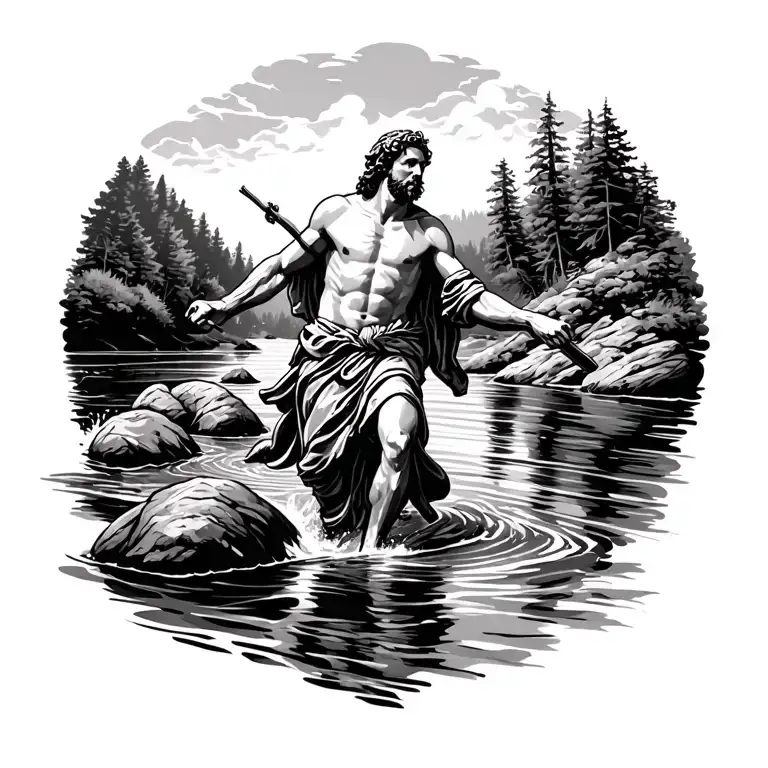 St Christopher Crossing River Running