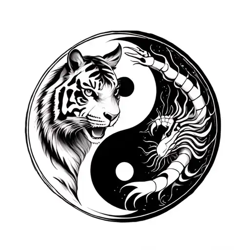 Yin Yang Tattoo With A Tiger On The White Side And A Scorpio On The Black Side