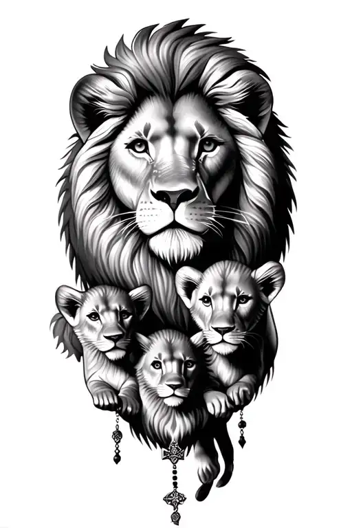 Lion With 2 Cubs And Rosary Beads