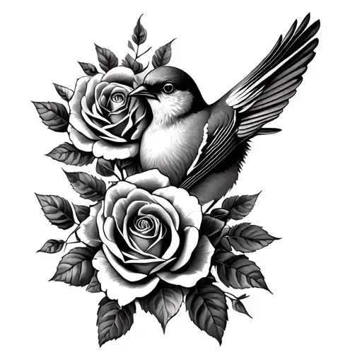 Robin And Roses Intertwined