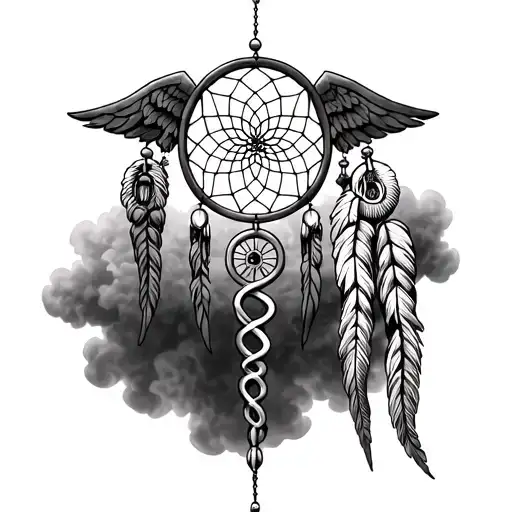 Dream Catcher Caduceus In Dark Clouds