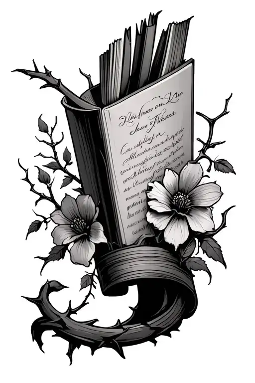 Book With Flowers And Thorns Growing Out And Wrapping Around A Wrist