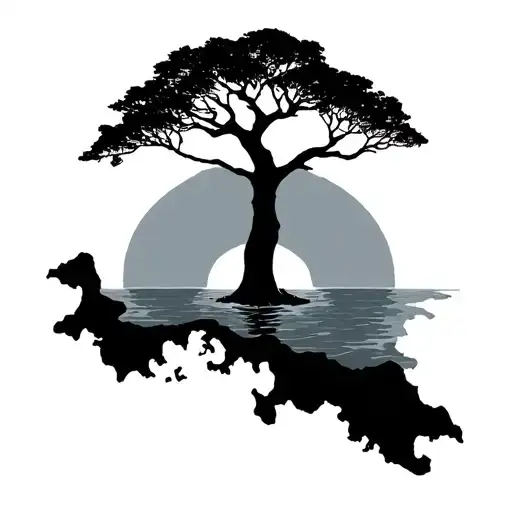 Map Of Albania Ocean Tree Of Life Minimalistic Style