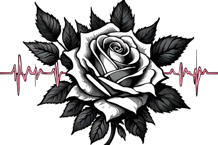 Rose And Heartbeat Line Intertwined
