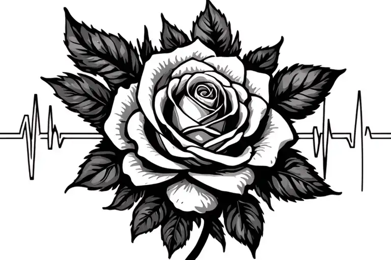 Rose And Heartbeat Line Intertwined