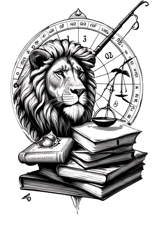 Leo And Libra Birth Chart With Fishing Rod And Books