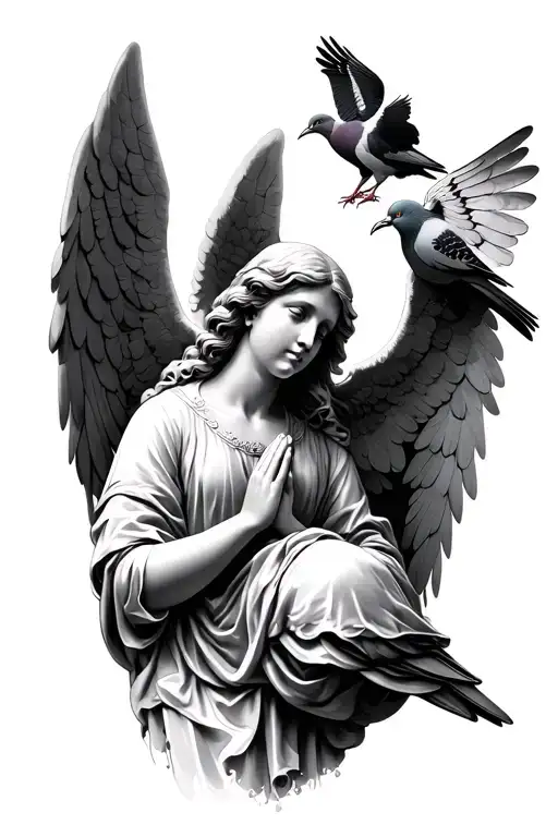 Angel That Prays And A Pigeon And Something Else You Think As Well