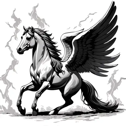 Pegasus Horse With Wings And Thunderstrikes Stand On Legs
