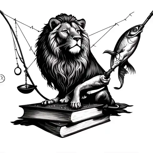 Leo And Libra Constellation Intertwined With Fishing And Books
