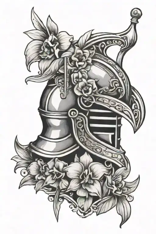 Knight Helmet With Sunset And Orchid Flower