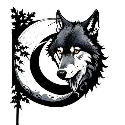 Wolf And Moon Intertwined