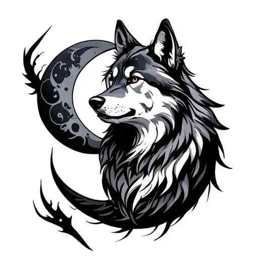 Wolf And Moon Intertwined