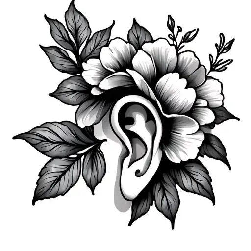 Floral Ear Tattoo Design